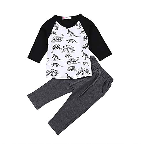 Fossen 1-5 años Niño Camiseta Dinosaurio de Sibujos Animados y Pantalones Largo Conjunto de Ropa Otoño e Invierno (4 años, Negro)