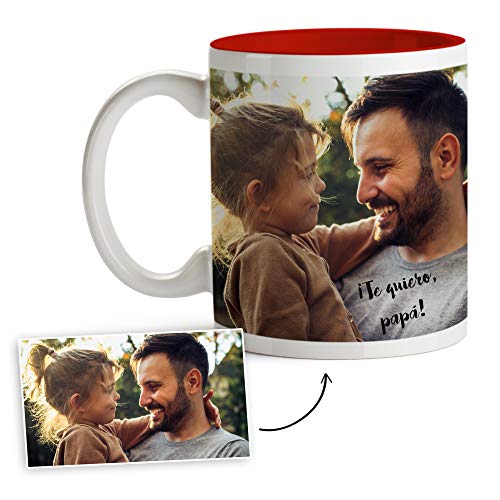 Fotoprix Tazas Personalizadas con Foto y Texto | Regalos Personalizados con Foto para Padres | Taza Personalizada con el Nombre de Papá | Día del Padre | Taza de Color Rojo