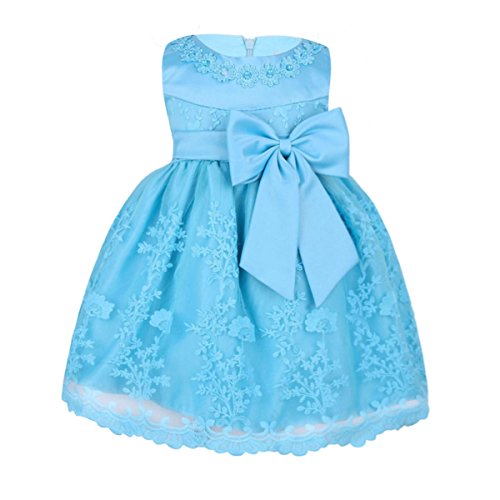 Freebily Vestido Bordado de Princesa Elegante para Niña Bebé Vestido Infantil de Bautizo Fiesta Boda Azul de Cielo 9-12 Meses