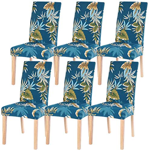 Fundas de Silla Comedor Elásticas y Modernas 6 Piezas,Cubiertas de Sillas para el Comedor Casero Modern Bouquet de la Boda Hotel Decor Fundas Protectoras para sillas, Extraíbles y Lavables(Flor Azul)