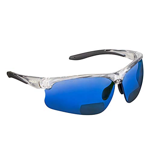Gafas bifocales de Seguridad para Lectura voltX 'Constructor Ultimate' (Montura Transparente, Lentes de Espejo Azules Dioptría +3.0) CE EN166FT - Bifocales Ciclismo Premium - UV400