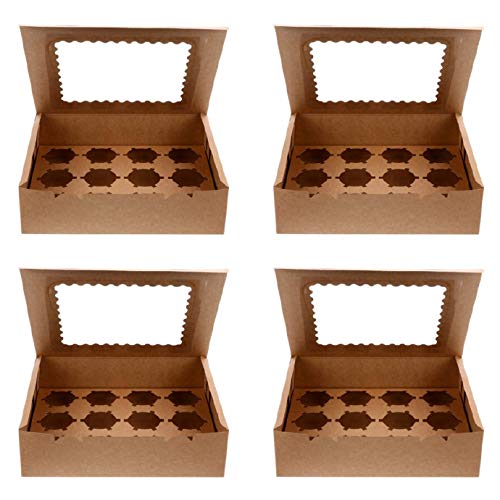 GAKIN Cajas para cupcakes de 12 unidades, color marrón, para galletas de papel kraft para embalaje de panadería, 10 unidades