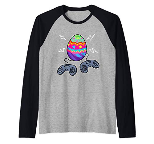 Gamer Pascua Huevo Video Juego Amante Cesta Regalos Niños Camiseta Manga Raglan