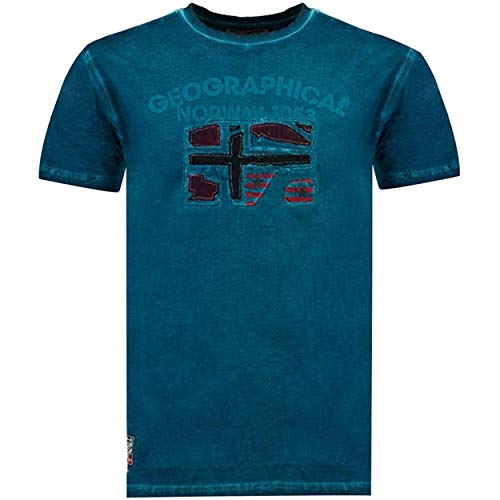 Geographical Norway JOTZ Men - Camiseta De Algodón para Hombre - Camisetas Clasico Logo Graphic - Modelo Manga Corta - Cuello Redondo Regular Fit - Regalo Original para Hombre (Azul M)