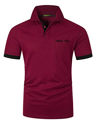 GNRSPTY Polo Hombre Manga Corta Algodón Camisetas Colores de Contraste con Bolsillos Reales Clásico Camisas Golf Deporte Negocios T-Shirt Top,Rojo,L