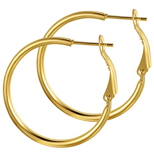 GoldChic Jewelry Aro pequeños 30mm Pendientes de oro baño Acero inoxidable Aretes dorados para Niña Hoop earrings for women Gratis caja de regalo