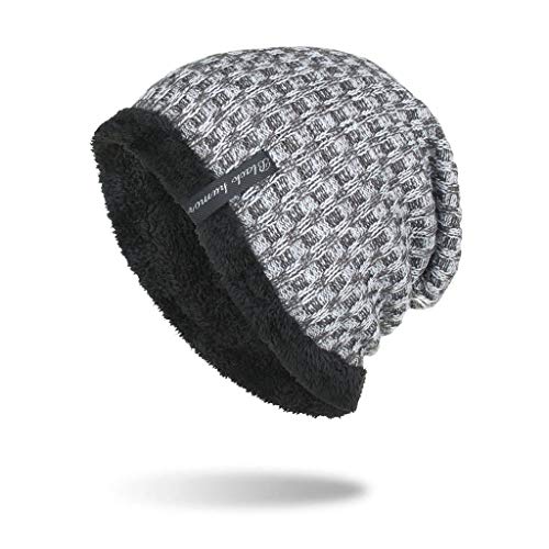 Gorro de Lana de Punto Winter Plus Terciopelo Hilo cálido AB Gorro Largo estándar Gorro de Hombre Diámetro Exterior de la Gorra 22Cm Alto 26Cm Gris