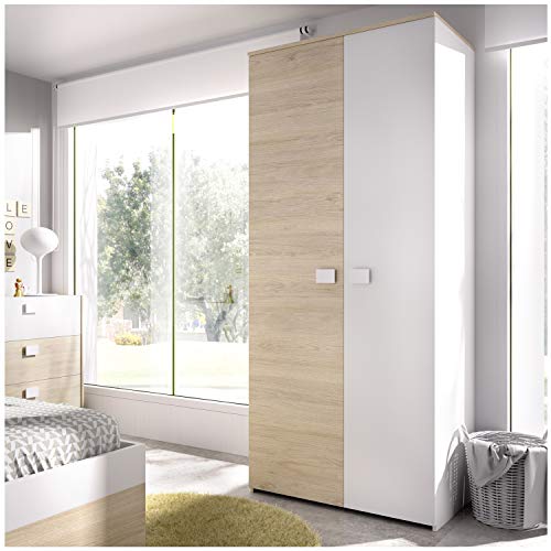 HABITMOBEL Armario 2 Puertas, Color Natural y Blanco, Medidas: 205 cm Alto x 95 cm Ancho x 53 cm. Fondo. HABITMOBEL Armario 2 Puertas, Color Natural y Blanco, Medidas: 205 cm Alto x 95 cm Ancho x 53 cm. Fondo.