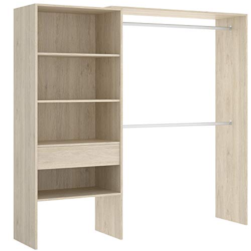 HABITMOBEL Vestidor almacenaje de Ropa Natural con Tres baldas + Cajon, Medidas: Alto: 187 cm x Fondo: 40 cm x Ancho: 160 cm