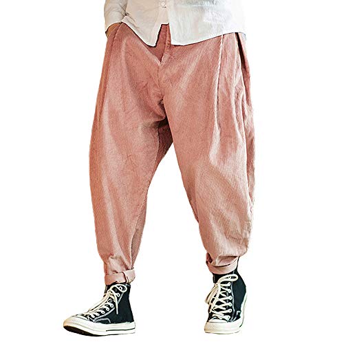 HAORUN Pantalones de Pana para Hombre, de Pierna Ancha, Estilo Vintage de los años 60 y 70 Rosa Rosa S