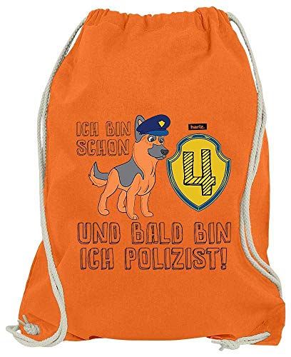 Hariz - Bolsa de deporte para niños con mensaje "Bald Bin Ich Polizeiist Schäferhund 4 Geburtstag Bday" (incluye tarjeta de regalo), color naranja, tamaño talla única