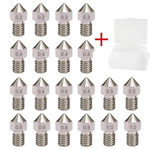 HAWKUNG 20 Piezas Impresora 3D Cabezal M6 MK8 Acero Inoxidable Extrusora Boquilla 0,2 mm, 0,3 mm, 0,4 mm, 0,5 mm, 0,6 mm, 0,8 mm, 1,0 mm Compatible con impresora 3D Makerbot Creality CR-10 HAWKUNG 20 Piezas Impresora 3D Cabezal M6 MK8 Acero Inoxidable Extrusora Boquilla 0,2 mm, 0,3 mm, 0,4 mm, 0,5 mm, 0,6 mm, 0,8 mm, 1,0 mm Compatible con impresora 3D Makerbot Creality CR-10