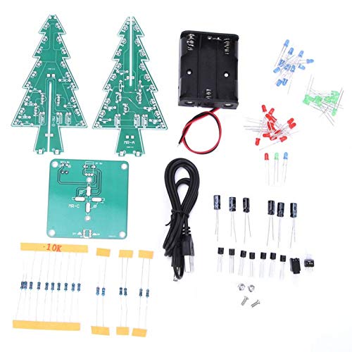 Hermoso árbol de Navidad LED PCB DIY Kit de Circuito electrónico PCB Árbol de Navidad estéreo para decoración de Vacaciones(Three-Color DIY Set)
