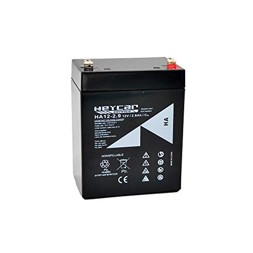 HEYCAR - Batería de Plomo AGM para aplicaciones estacionarias. 12V / 2,9Ah. Capacidad de descarga 43,5 A 1,17 Kg. 79 x 56 x 99 mm