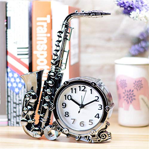 Hinleise Reloj despertador para mesilla de noche con forma de saxofón, reloj de despertador, decoración de regalo para estudiantes y niños