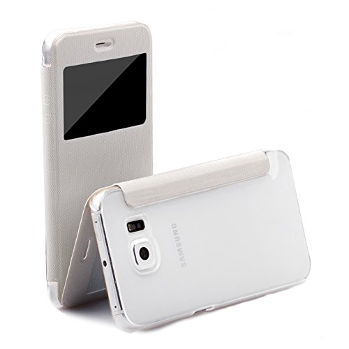 iCues Samsung Galaxy S6 Edge Bolsa Poblano | Lo Ideal sería Que Protege el área de visualización Redondeada Peacock Blanco | Ventana de luz Extra Muy Delgada transpar Funda Carcasa Bolsa Cover Case