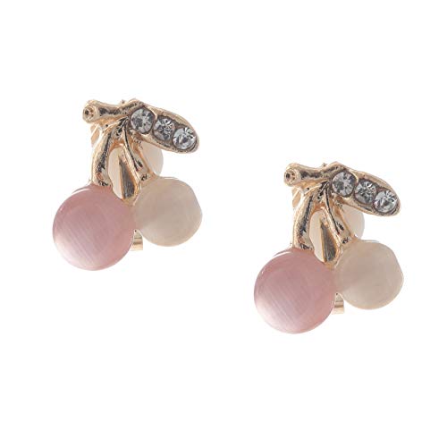 Idin Jewellery - Pendientes de clip de cristal de cerezo con ojo de gato de imitación color beige y rosa