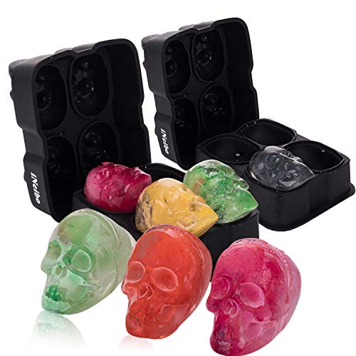 iNeibo cubiteras de hielo grandes de silicona con tapas para enfriar las bebidas whisky cócteles y coñac,silicona de grado alimenticio libre de BPA,3D calavera para fiesta Halloween,2 piezas iNeibo cubiteras de hielo grandes de silicona con tapas para enfriar las bebidas whisky cócteles y coñac,silicona de grado alimenticio libre de BPA,3D calavera para fiesta Halloween,2 piezas
