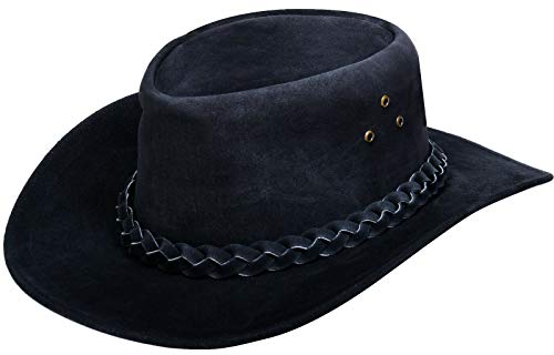 Infinity Leather Sombrero Australiano de Estilo Unisex Vaquero Outback Negro Cuero de Ante Bush M