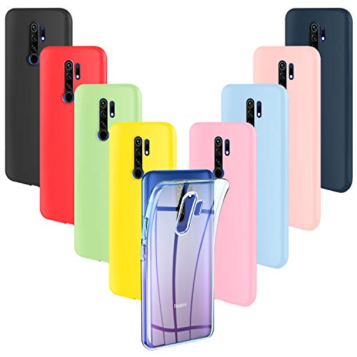 ivencase 9 × Funda Xiaomi Redmi 9, Carcasa Fina TPU Flexible Cover para Xiaomi Redmi 9 (Rosa, Verde, Púrpura, Rosa Claro, Amarillo, Rojo, Azul Oscuro, Transparente, Negro)