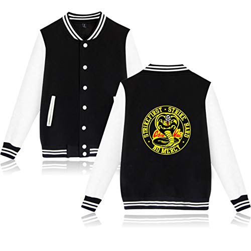 JDSWAN Unisexo Jacket Cazadora Béisbol Cobra Kai Chaqueta de Beisbol Cobra Kai Serpiente Impresión Manga Larga Cuello Alto Sudadera Casual Tops Uniforme de béisbol