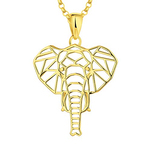 JO WISDOM Collar Elefante Plata de ley 925,Colgante con cadena Amuleto de animales de la suerte con baño de oro amarillo