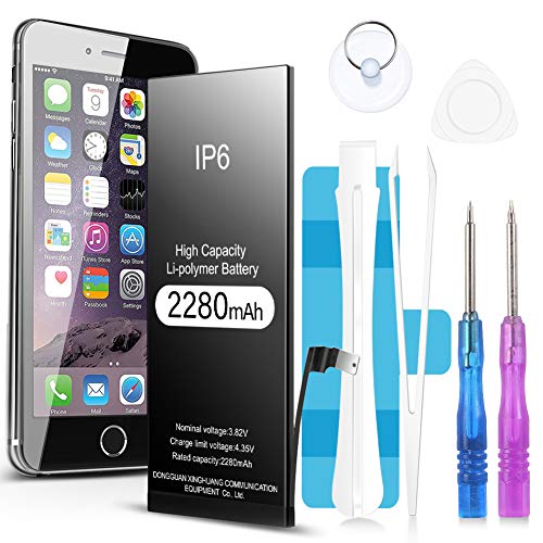 Jojobnj Batería de 2280 mAh para iPhone 6,Batería Recargable de Polímero de Litio de Alta Capacidad con El Kit Completo de Herramientas para La Reparación Adhesivo e Instrucciones-Garantía de 24 Meses Jojobnj Batería de 2280 mAh para iPhone 6,Batería Recargable de Polímero de Litio de Alta Capacidad con El Kit Completo de Herramientas para La Reparación Adhesivo e Instrucciones-Garantía de 24 Meses