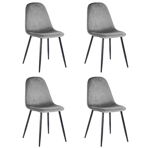 Juego de 4 sillas de Estilo escandinavo con Asiento y Respaldo recubiertas de Terciopelo Gris, Patas de Metal con Acabado en Negro, 44 x 53 x 86 cm Juego de 4 sillas de Estilo escandinavo con Asiento y Respaldo recubiertas de Terciopelo Gris, Patas de Metal con Acabado en Negro, 44 x 53 x 86 cm