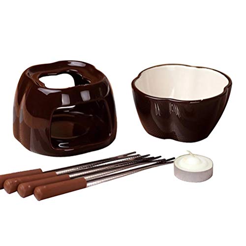 Juego de fondue de cerámica, con 4 y 2 velas de té, tenedores, queso, fondue para derretir queso de chocolate