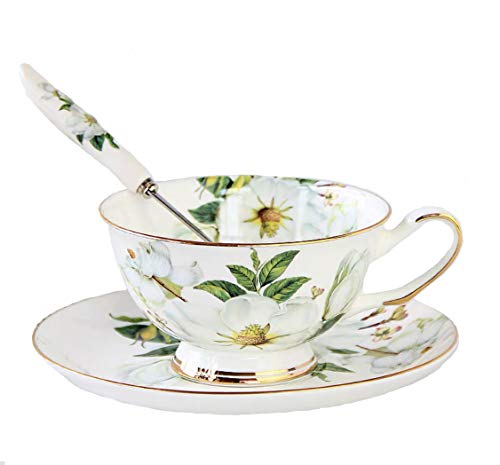 Juego de taza de té, cuchara y platillo de porcelana china vintage, juego con caja de regalo y bordes dorados