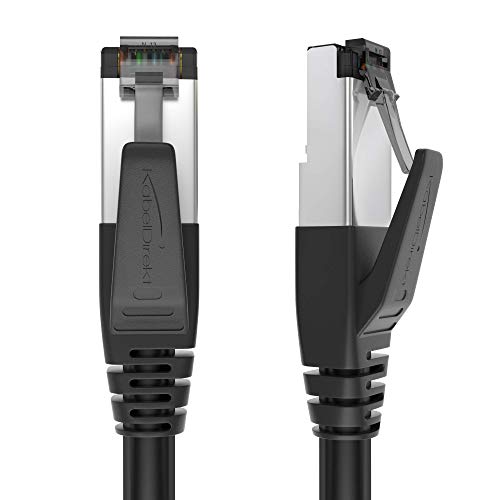KabelDirekt – 15m – Cable de Ethernet Cat8 y Cable de Parche y Cable de Red (Cat8.1, 40Gbit/s, Conector RJ45, para Velocidad Extrema en la Red/Internet, blindaje Doble S/FTP, Negro)