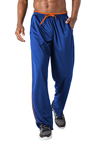 KEFITEVD - Pantalones de chándal para hombre ligeros con bolsillos con cremallera, bajos abiertos de entrenamiento, tejido de malla, largos y transpirables, suaves Azul real y naranja. S