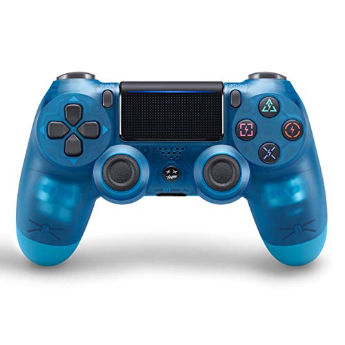 KEI Controlador de Bluetooth inalámbrico Adecuado para PS4 PlayStation4 Controler, con un touchpad de emisión de luz con la Barra de Datos y una batería de Gran Capacidad,Transparent Blue
