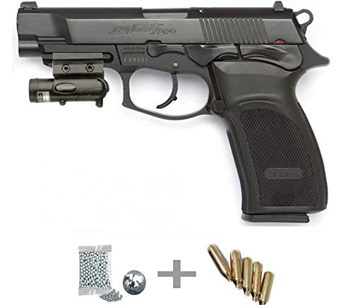 KIT ASG Thunder 9 pro LÁSER - Pistola de aire comprimido (CO2) y balines de acero (perdigones BBS) calibre 4.5mm. Réplica + accesorios <3,5J