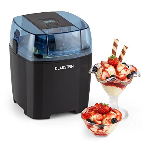 Klarstein Creamberry Máquina de helado -10 W de potencia, Capacidad 1,5 litros, Bajo consumo, Rápida elaboración en 20 minutos, Fácil de utilizar, Apagado automático, Pantalla digital, Negro