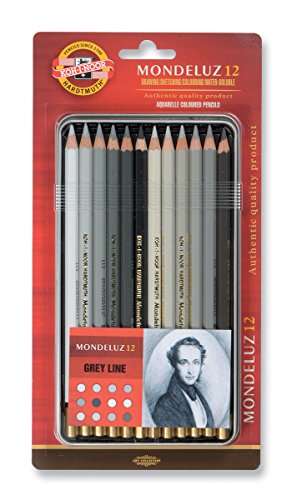 Koh-I-Noor Mondeluz - Lápices de colores para acuarela (12 unidades), color gris Koh-I-Noor Mondeluz - Lápices de colores para acuarela (12 unidades), color gris