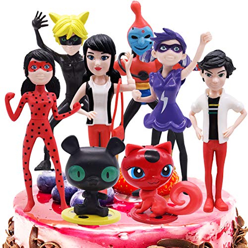 Ladybug Cake Topper Mini Juego de Figuras Niños Mini Juguetes Baby Shower Fiesta de cumpleaños Pastel Decoración Suministros 8 piezas