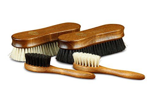 Langer & Messmer kit de 4 cepillos para zapatos Premium | Cepillos lustradores de crin de caballo, cantidad màs densa de cabellos para obtener mejores resultados de pulido en el cuidado del calzado