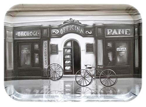 Lashuma Bandeja de cocina rectangular 38 x 26 cm, bandeja de desayuno, color blanco y negro, impresión de bicicleta, bandeja decorativa de melamina