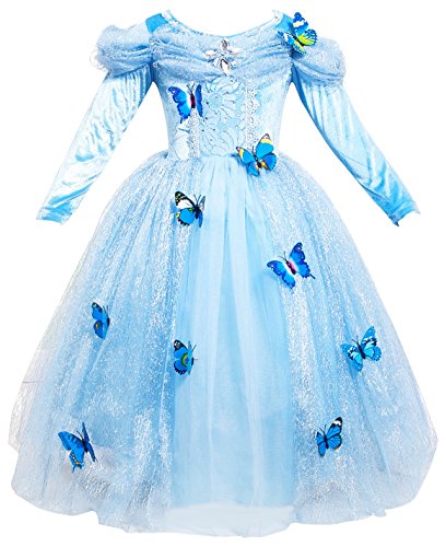 Le SSara Manga Larga Chica Princesa Cosplay Disfraces Fantasía vestido de mariposa (110, L-blue)