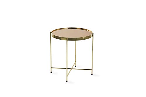 LIFA LIVING Mesa Auxiliar Dorado, mesilla Auxiliar Moderna, Mesa de Metal y Vidrio, mesita Auxiliar para Sala Comedor Dormitorio 45 x 42 cm.