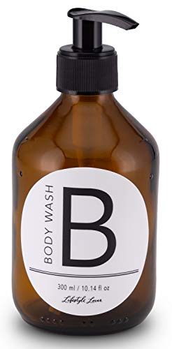 Lifestyle Lover - Dispensadores de jabón de cristal marrón, color ámbar, para jabón, fregadero, champú o lociones, plástico vidrio, Body Wash 'B' 300 ml. Lifestyle Lover - Dispensadores de jabón de cristal marrón, color ámbar, para jabón, fregadero, champú o lociones, plástico vidrio, Body Wash 'B' 300 ml.