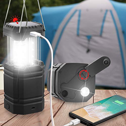 Linterna de Camping con Manivela Solar, Farol LED Ultrabrillante Portátil, 30-35 Horas de Funcionamiento, Cargador USB, Banco de Energía de 3000mAh, Linterna Electrónica para Exteriores, Emergencia