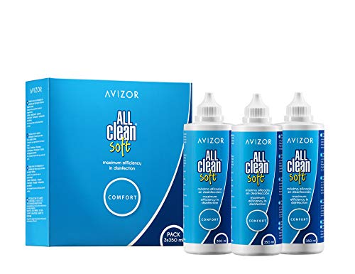 Líquido de lentillas AVIZOR All Clean Soft. Solución única para limpieza y desinfección de todo tipo de lentes de contacto blandas. 3 x 350 ml