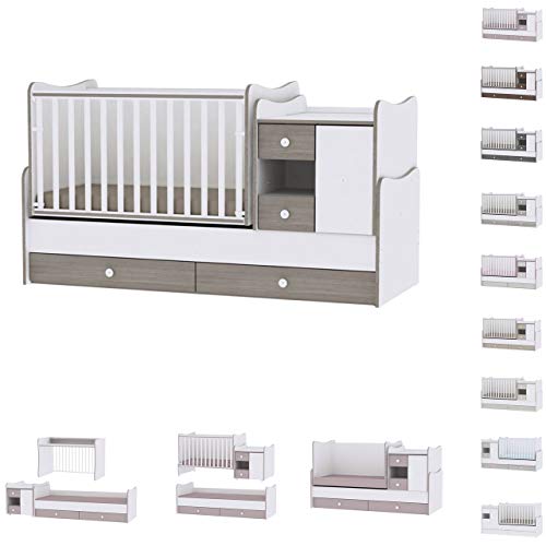 Lit bébé évolutif/ combiné MiniMax 3en1 Lorelli blanc/café (le lit bébé se transforme en: bureau, armoire, lit d'adolescent) Lorelli