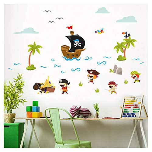 Little Deco Adhesivo decorativo para pared con diseño de barco pirata y tesoro, tamaño M, 88 x 55 cm (ancho x alto), DL330