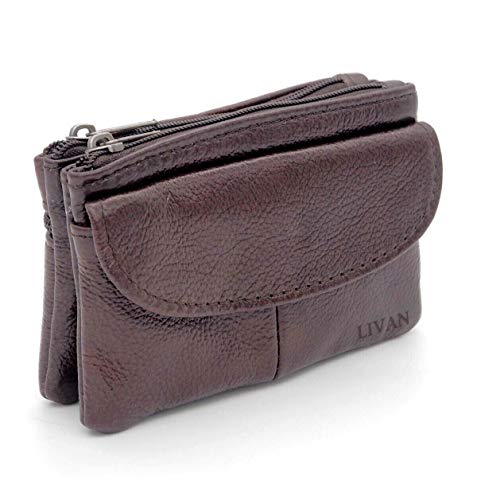 LIVAN – Monedero – Portatarjetas – Anillo con llave integrada – Doble cierre de cremallera – Hombre mujer – Piel de vacuno grueso – 11,5 x 7,5 x 3 cm LIVAN – Monedero – Portatarjetas – Anillo con llave integrada – Doble cierre de cremallera – Hombre mujer – Piel de vacuno grueso – 11,5 x 7,5 x 3 cm