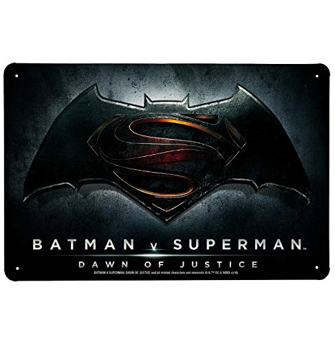 Logoshirt - Muestra del Metal Retro Comic Batman v Superman - Placa de Metal DC Comics - Batman v Superman - Dawn of Justice - Diseño Original con Licencia