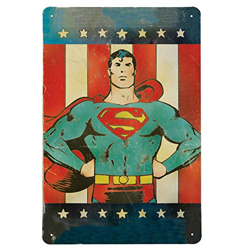 Logoshirt - Muestra del Metal Retro Comic Superman - Placa de Metal DC Comics - Superman - America - Diseño Original con Licencia