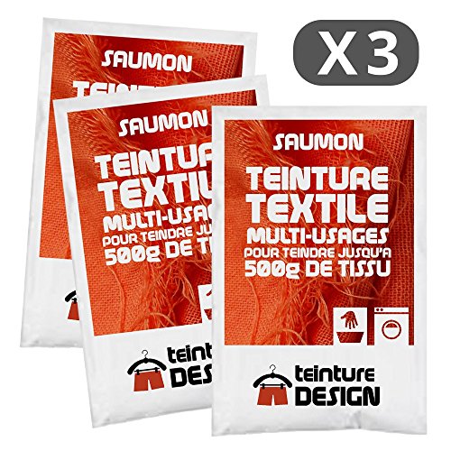 Lote de 3 bolsas de tinte textil – naranja saumon – Tintes universales para ropa y tejidos naturales